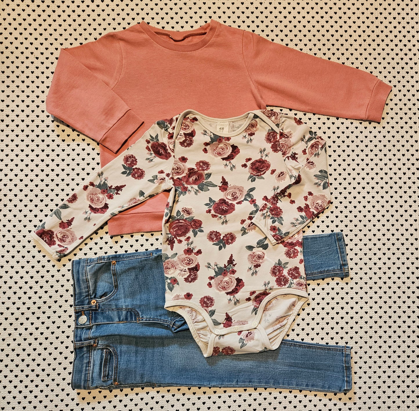 Kids | Mädchen | Set: Body langarm, Pullover und Jeanshose, Gr. 92/98