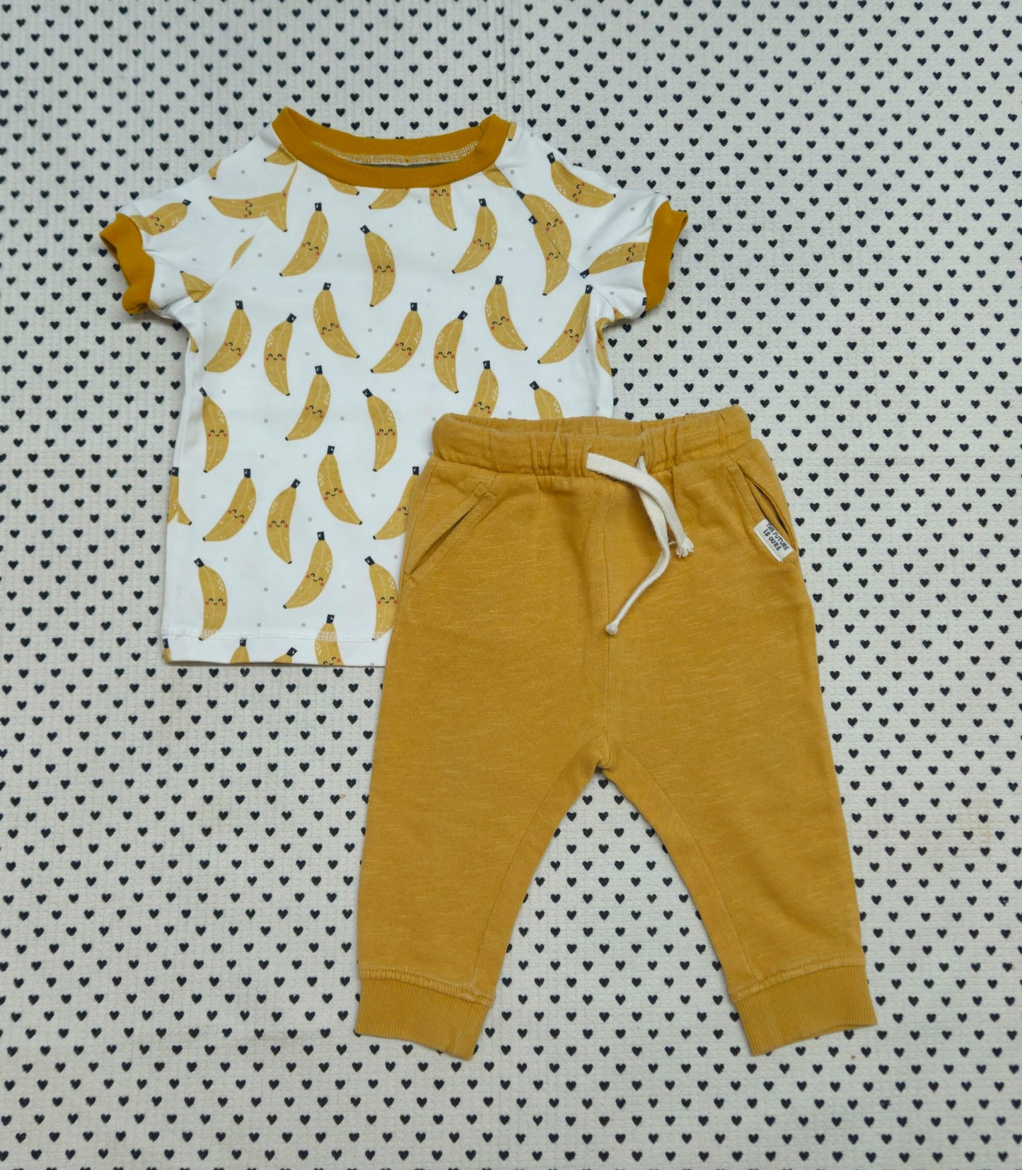 Minis Junge | Unisex | 2-tlg. Set: T-Shirt (Fuchs & Kiwi) und Trainerhose (H&M), Gr. 74