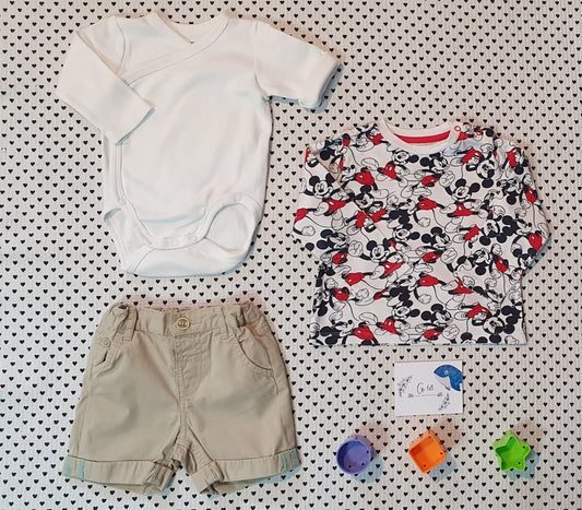 Minis Junge | Kleiderset: Shirt, Wickelbody und Shorts, Gr. 68