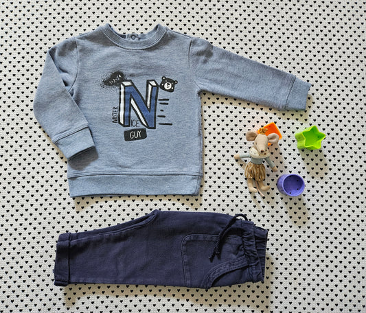 Minis Junge | Set: Pullover von DopoDopo und Trainerhose von Next, Gr. 80