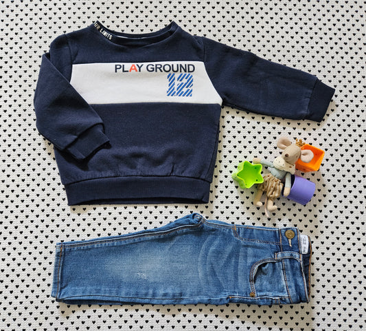 Minis Junge | Set: Pullover von Vertbaudet und Jeanshose von Zara, Gr. 80