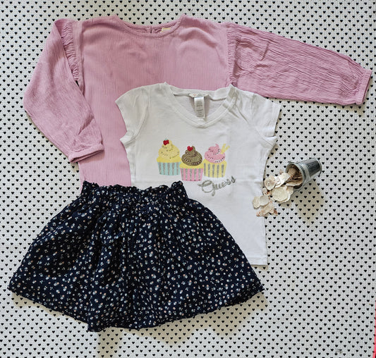 Kids | Mädchen | Kleiderset: T-Shirt, Langarmshirt und Jupe, Gr. 104