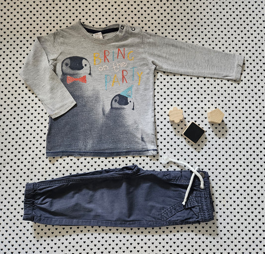 Minis Junge | Unisex | Set: Langarmshirt von H&M und leichte Stoffhose von Staccato, Gr. 86