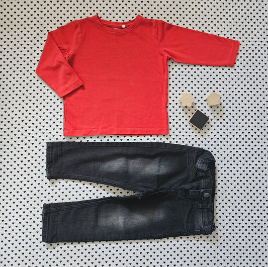 Minis Junge | Unisex | Set: Langarmshirt von Name it  und Jeanshose von H&M, Gr. 86