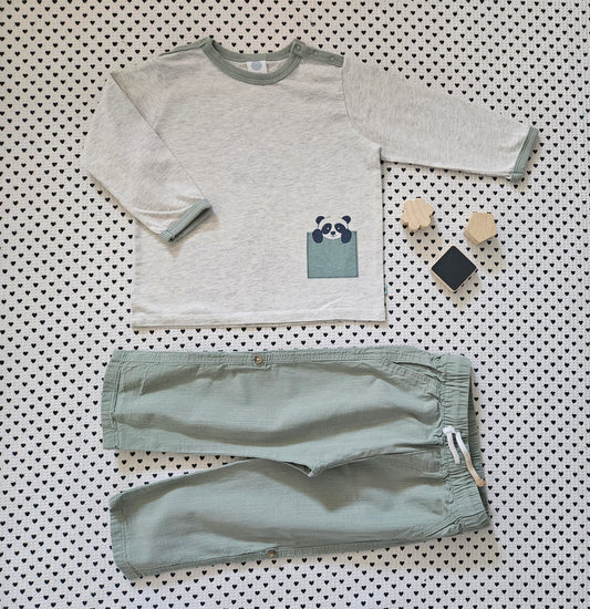 Minis Junge | Unisex | Set: Langarmshirt von Sanetta und leichte Sommerhosen von H&M, Gr. 86