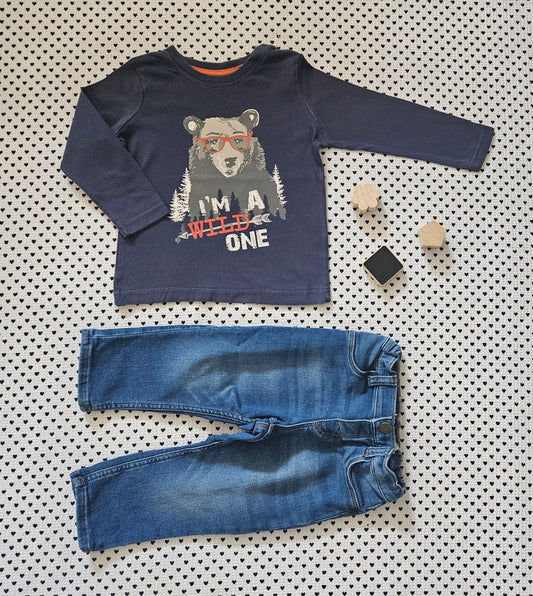 Minis Junge | Set: Langarmshirt und Jeanshose, Gr. 86