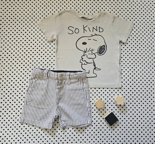 Minis Junge | Unisex | Set: T-Shirt von H&M und Shorts Leinenmix von Mayoral, Gr. 86