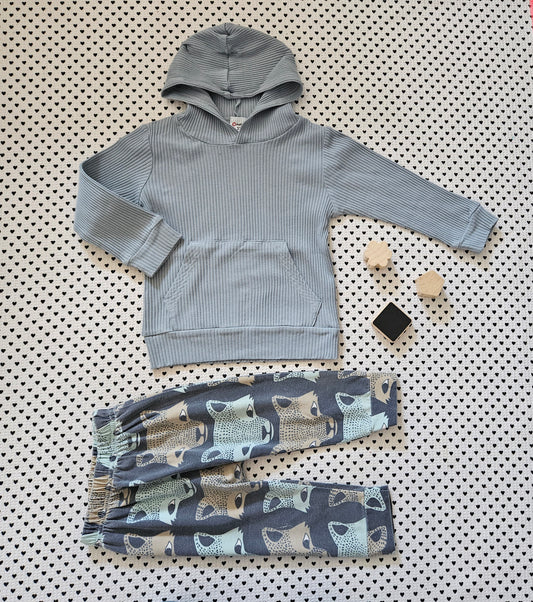 Minis Junge | Unisex | Set: Kapuzenpullover gerippt und Trainerhose/Leggings, Gr. 86