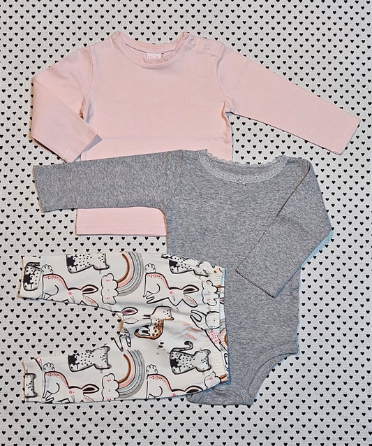 Minis Mädchen | 3-tlg. Set: Body von Carter's, Langarmshirt von Smile und Leggings von Next, Gr. 74/80