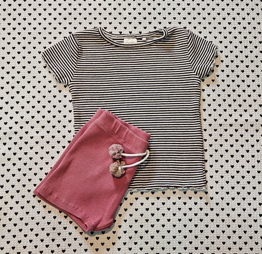 Minis Mädchen | Set: T-Shirt von Next und Shorts von Zara, gerippt, Gr. 74
