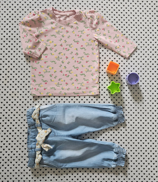 Minis Mädchen | Set: Langarmshirt von Name it und Hose von Zara, Gr. 68