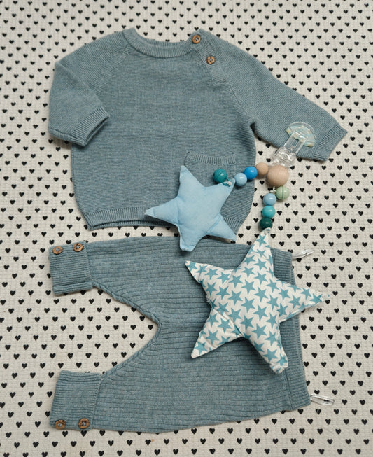 Minis Junge | Unisex | 3-tlg. Set: Strickpullover und Strickhose (C&A), Kinderwagenkette, Gr. 48/50