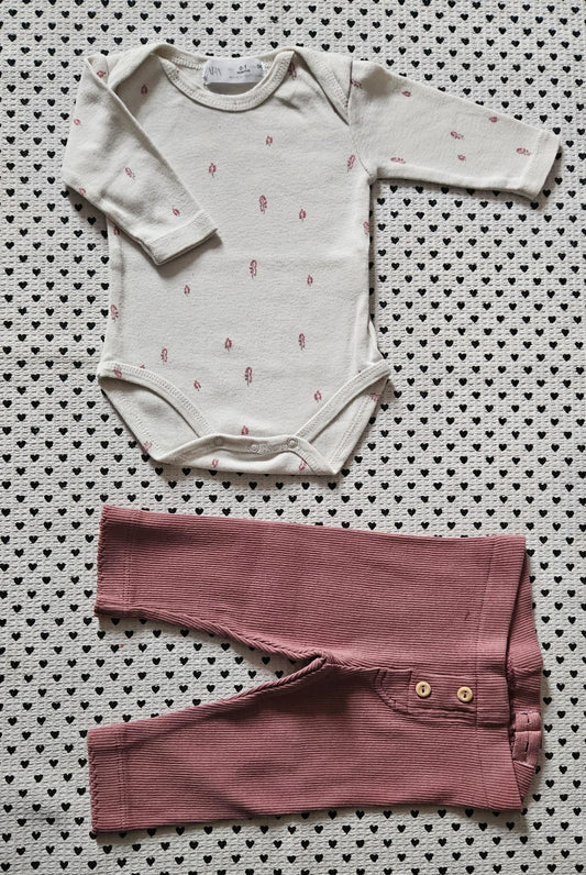 Minis Mädchen | 2-tlg. Set: Body (Zara) und Leggings (ohne Label), Gr. 56