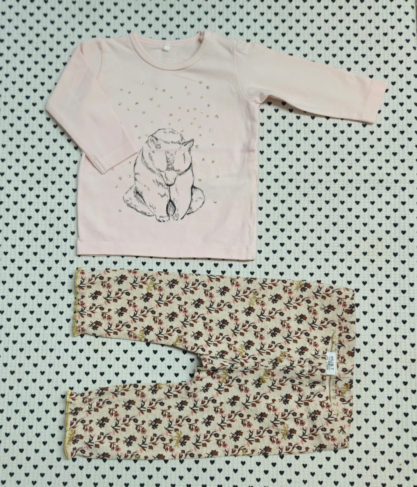Minis Mädchen | 2-tlg. Set: Langarmshirt (Name It und Leggings (Hust & Claire), Gr. 56/62