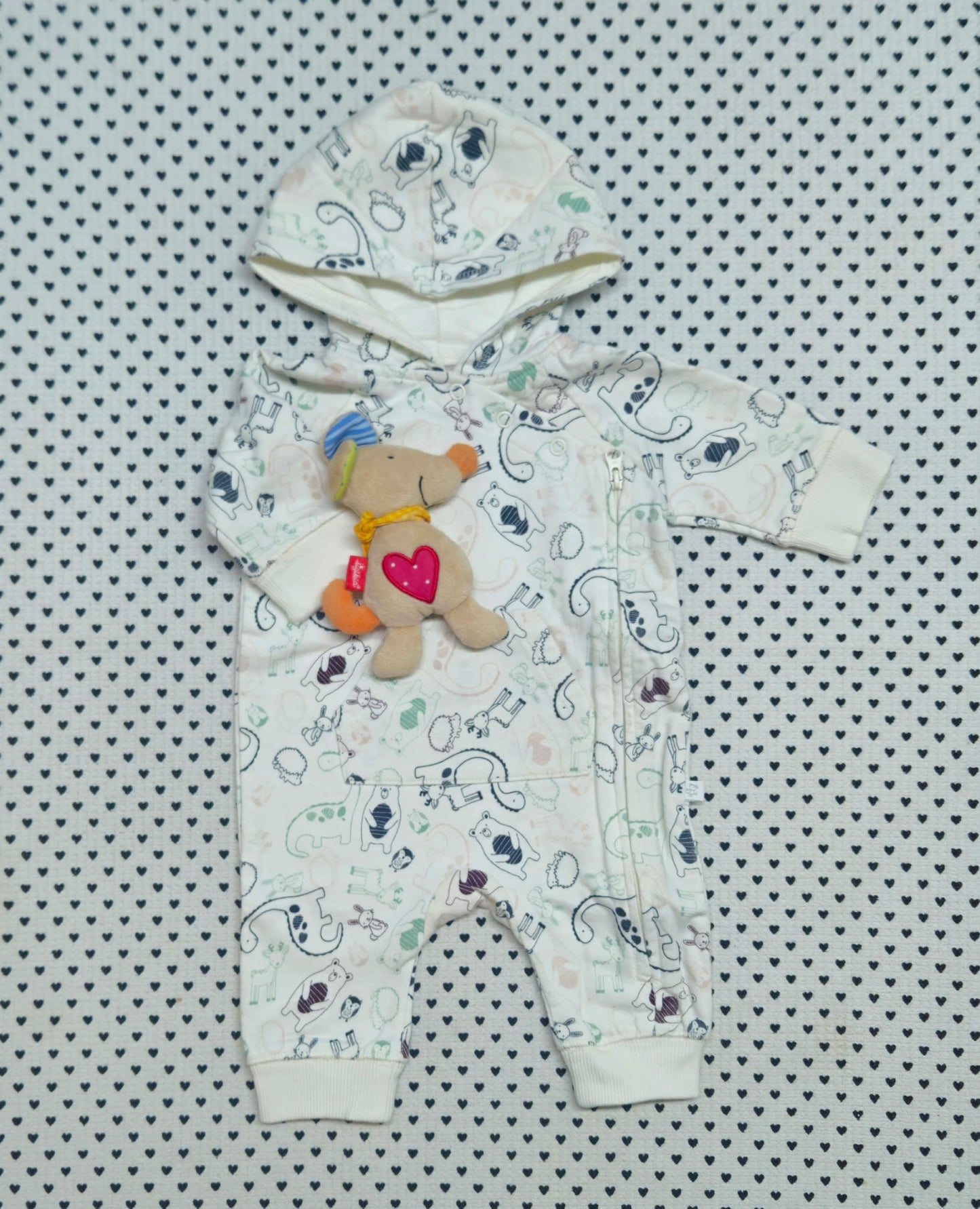 Minis Mädchen | Unisex | 2-tlg. Set: Einteiler/Strampler (Smile) und Greifling-Rassel (Sigikid), Gr. 56