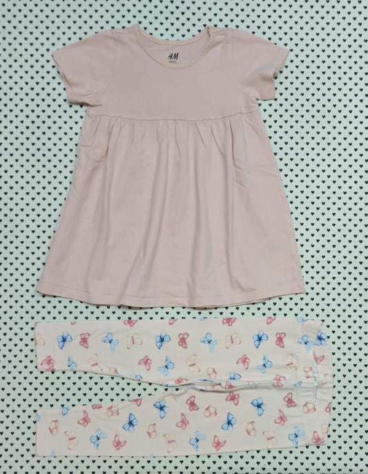 Kids | Mädchen | 2-tlg. Set: Kleid und Leggings (H&M), Gr. 98