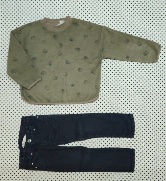 Kids |Junge | Unisex | 2-tlg. Set: Fleecepullover (Zara) und Jeanshose (H&M), Gr. 98/104