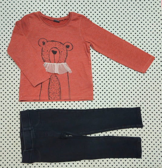 Kids | Mädchen | 2-tlg. Set: Langarmshirt (Next) und Jeggings (H&M), Gr. 98