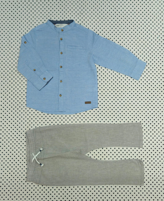 Kids | Junge | 2-tlg. Set: Hemd und Leinenhose (H&M), Gr. 98