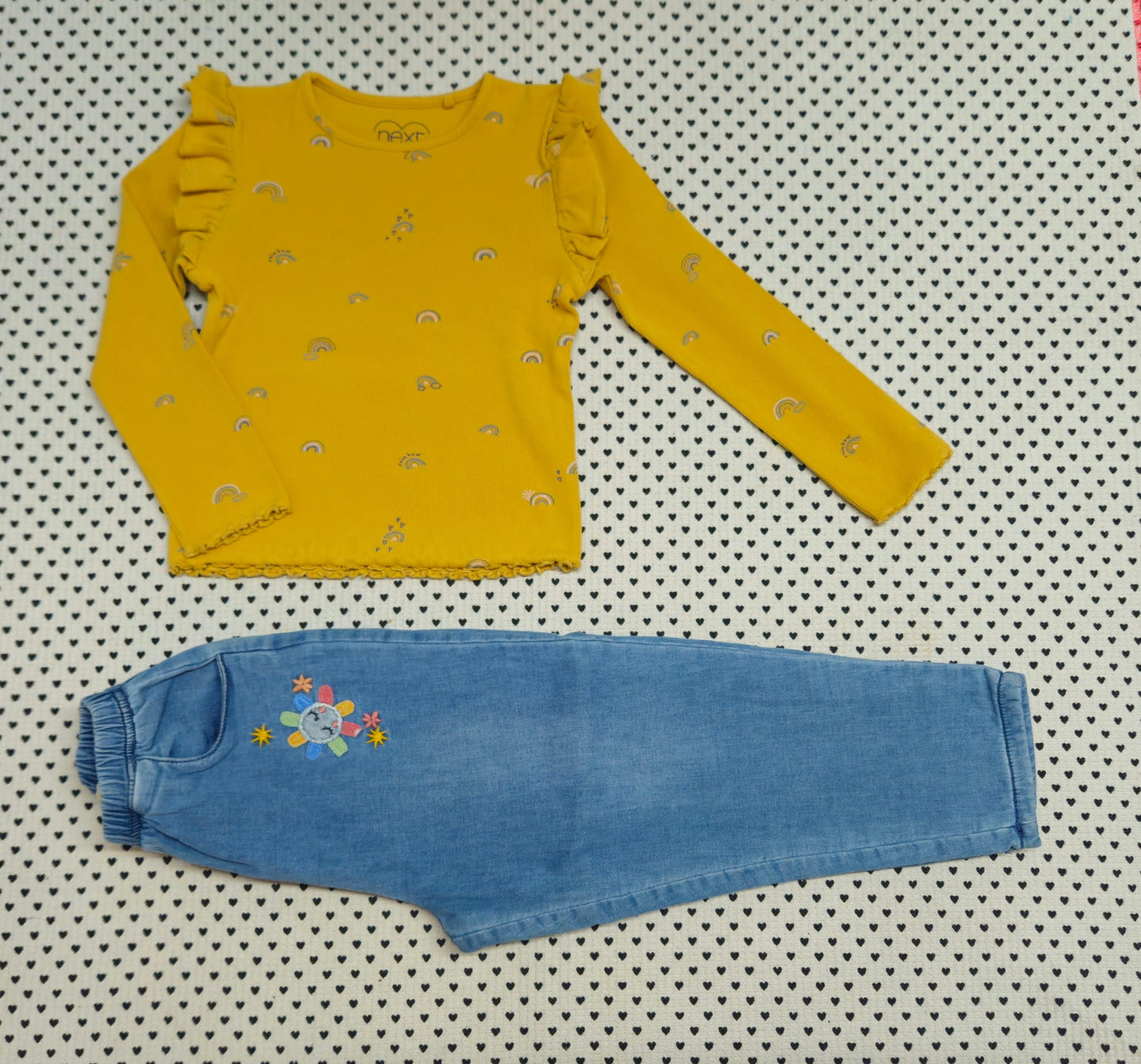 Kids | Mädchen | 2-tlg. Set: Langarmshirt (Next) und Jeanshose (Next), Gr. 104/110