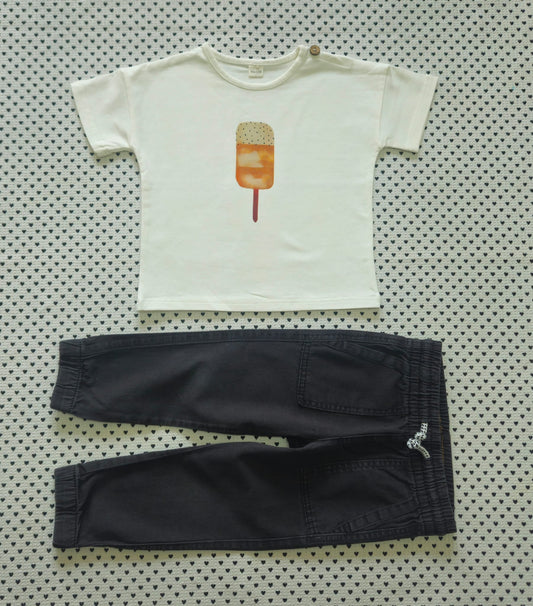Kids | Junge | Unisex | 2-tlg. Set: T-Shirt (No Name) und Cargohose (H&M), Gr. 98