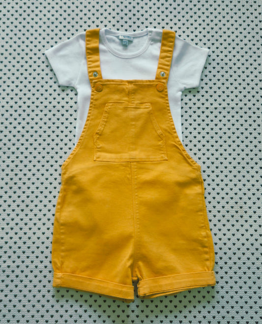 Kids | Junge | Unisex | 2-tlg. Set: Body kurzarm (Fagottino) und Jeans-Latzhose (Zara), Gr. 98