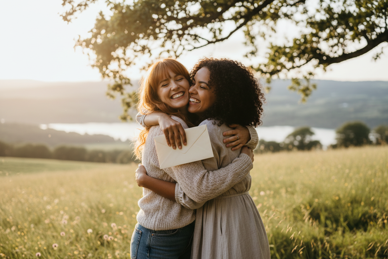 die umarmung sieht sehr unnatürlich aus kannst du mir einen weiteren vorschlag machen bitte