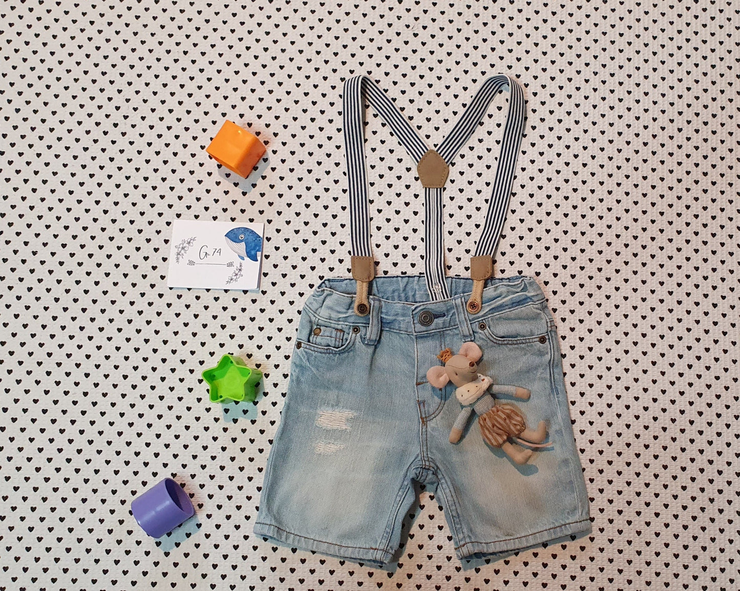 Minis Junge | 5-Pocket Jeansshorts mit Hosenträgern, Gr. 74